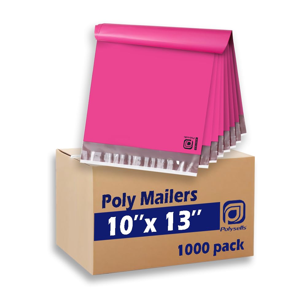 POLYSELLS 1000 pcs 10x13 Inches Pink Poly Mailers Shipping Envelopes, Strong Adhesive Sealing, Waterproof, and Tear-resistant Postal Mailing Bags for