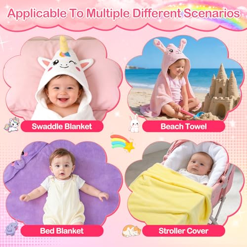 Image of OFUSUY 12 PCS Baby Bath Towels for Infants Toddlers, 4 PCS Animal Hooded Baby Towels & 8 PCS Washcloths Set, Soft & Ultra Absorbent Newborn Bath Cute Essential Gifts for Boys & Girls