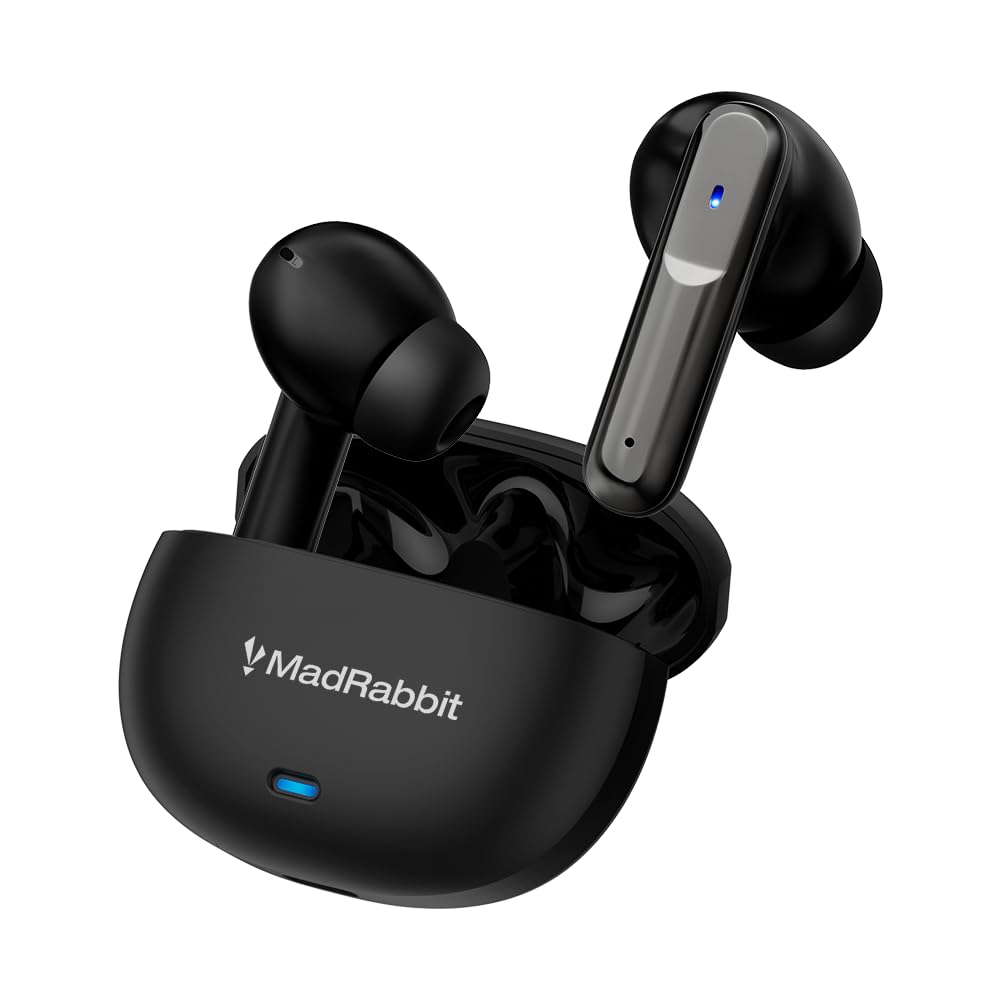 MadRabbit Rush in-Ear Earbuds, 30H Playtime, Multi Mics, 10MM Drivers, 50MS Low Latency Gaming, IPX4, Touch Controls, BT V 5.3, Fast Charging, Made in India (Black) MadRabbit Rush in-Ear Earbuds, 30H Playtime, Multi Mics, 10MM Drivers, 50MS Low Latency Gaming, IPX4, Touch Controls, BT V 5.3, Fast Charging, Made in India (Black)