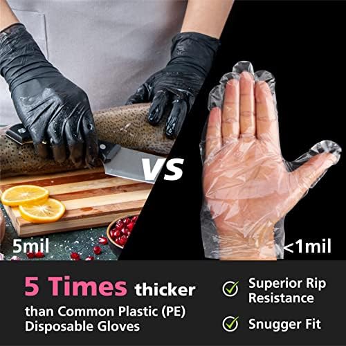 OriStout Black Disposable Gloves X-Large, Vinyl Gloves Disposable Latex Free, 5 mil, 50 Count, for Tattoo, Food Prep, Cooking, Hair Dye, Household Cleaning
