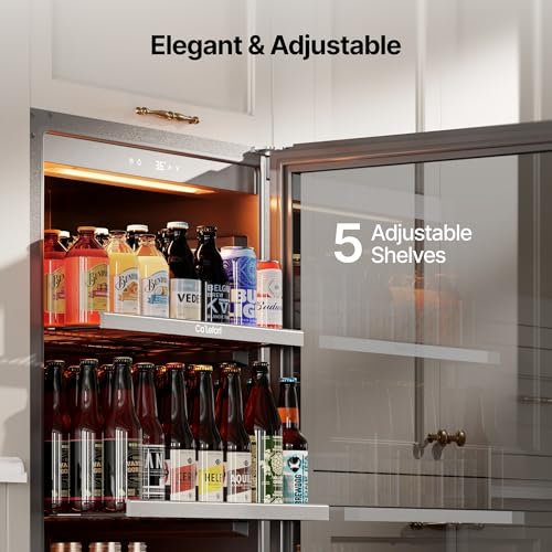 Image of Ca'Lefort Beverage Refrigerator Cooler - 24 Inch Beverage Fridge 238 Can with Glass Door, Built-in or Freestanding Refrigerator with 3 Color LED, Drink Cooler for Soda Beer or Wine (Right-Hinged)