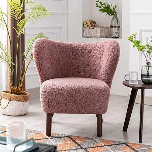 Merax Blush Modern Cute Plush Sherpa Accent Chair With Wood Legs Tufted Wingback Living Room Armchair For Women Girls, Set Of 1 #TOP2
