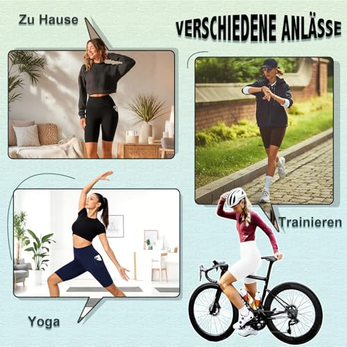 FuelMeFoot 3er Pack Radlerhose Damen Mit Taschen High Waist, Kurze Sporthose Blickdicht Elastisch Leggings Für Sport Gym Yoga Lauf Sommer Alltag