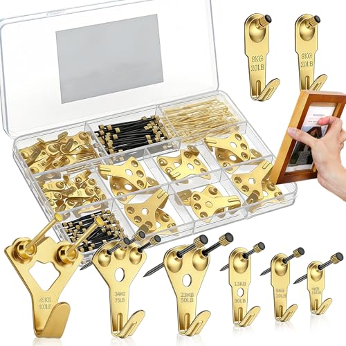 Image of SUpoetry 152 Pieces Picture Hanging Kit, Heavy Duty Picture Hanging with Nails, Picture Hangers Kit Assorted Hooks, Set of 6 Sizes for Hanging Frames, Mirrors and Pictures