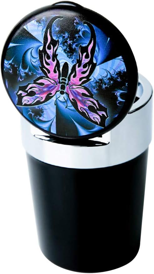 Car Ashtray, Portable Smokeless Ashtray Cup Cigar Garbage Container with Lid and Blue LED Light