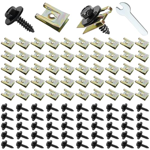Nadinsta 100PCS Screw and Nut Clip Kit, Universal U Clips Kit, Undertray Car Fender Screws, Auto Body Fender Screws, Metal U-type Fastener Clip for Car Wheel Arch Cover Undertray Fender