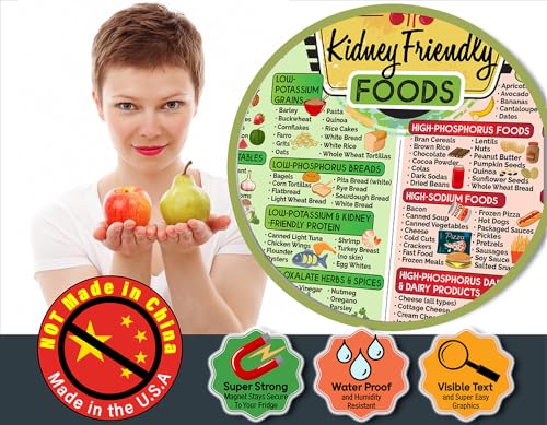 Image of Magnetic 8.5x11 Kidney-Friendly Foods Poster - Visual Renal Diet Chart, Nutrition Reference, Safe Meal Planner - Strong Waterproof Fridge Magnet for Kidney Support and Health Food Guide (Set of 2)