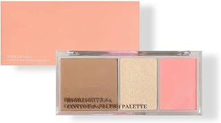 3 In 1 Highlighter & Contour & Blusher Palette - Long-Lasting Powder Baked Makeup Set - Versatile Highlighter Makeup Palette for Shaping & Glowing Effect - Smooth Blush Glow Matte Natrual Makeup