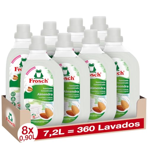 Frosch - Suavizante Concentrado Liquido Ecológico para Lavadora con Aceite de Almendras, Apto para Ropa Blanca y de Color, Producto Ecológico e Hipoalergénico - Pack 8 x 900ml