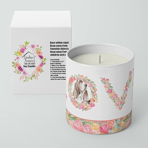 Miniatura 4 de Caroline's Treasures WDK4324CDL Basset Hound #9 Love - Vela decorativa de soja de 10 onzas, aceite esencial de cera de soja natural, decoración del