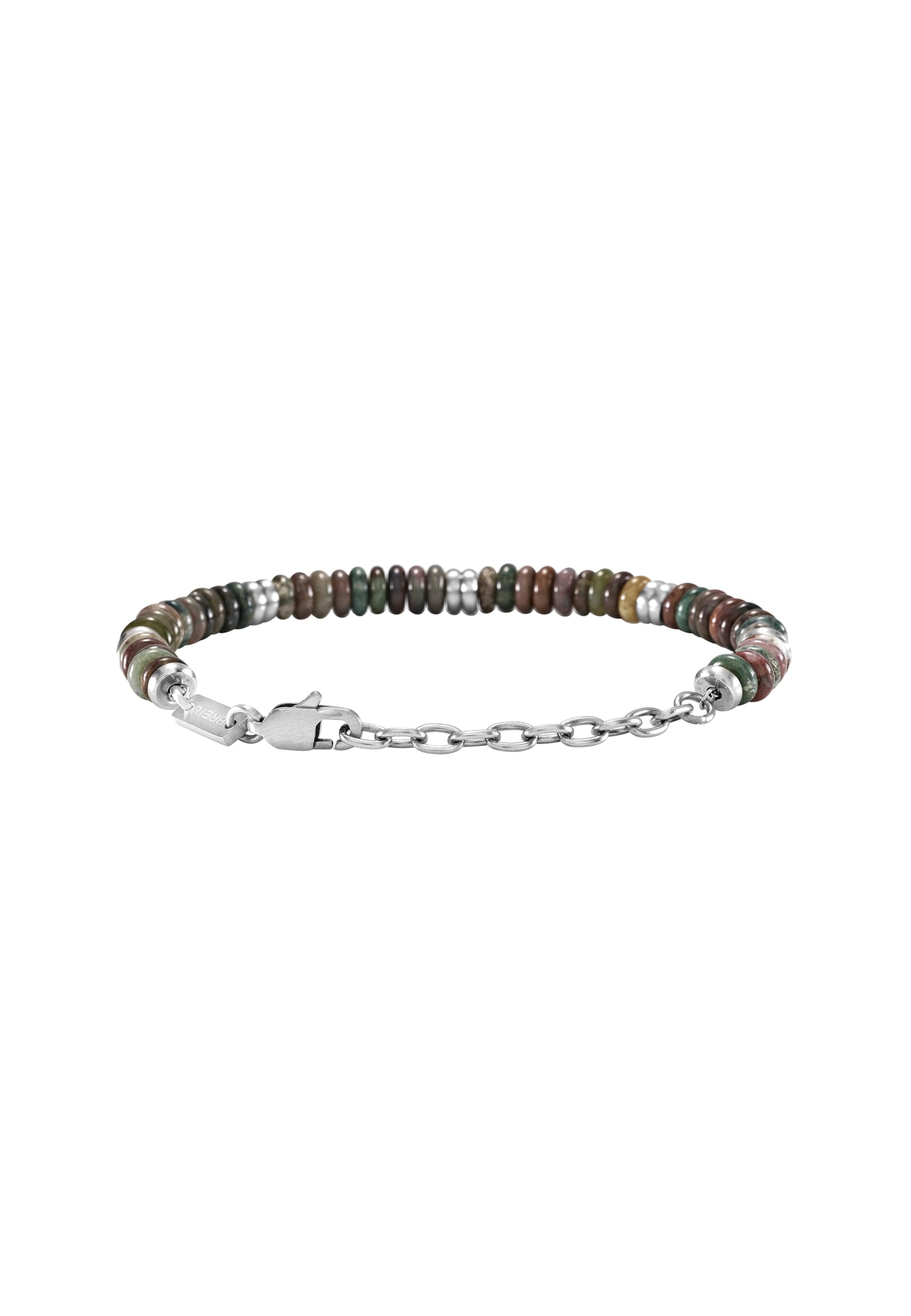 Breil, Collezione Rock Hard, Bracciale Uomo, Bracciale con Pietre Naturali e Dischi in Acciaio Lucido, Chiusura a Moschettone, Lunghezza Regolabile fino a 22 cm, Idea Regalo Uomo