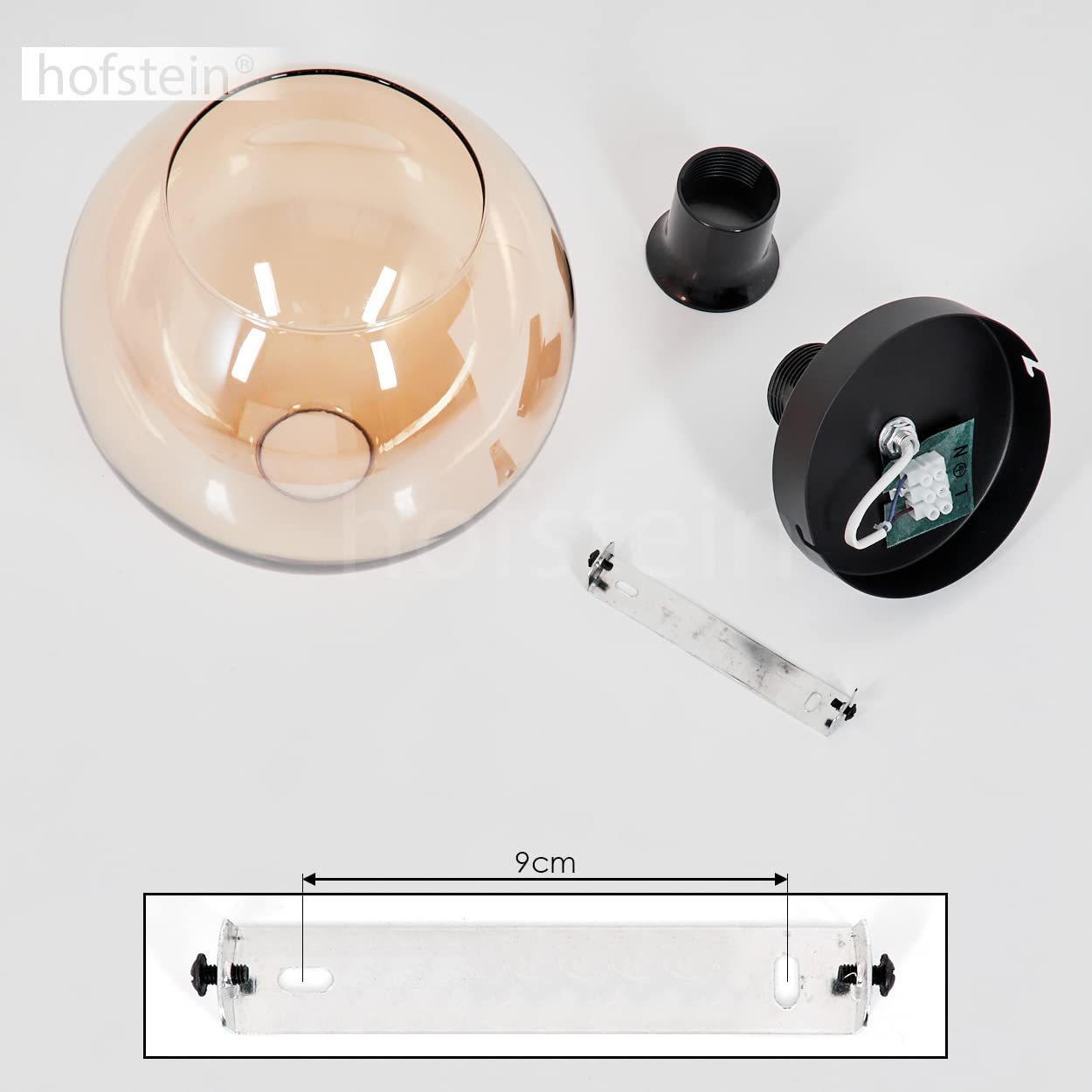 Lámpara De Techo Pedreles, Moderna Lámpara De Techo De Metal/vidrio En Color Negro/humo, Lámpara De Diseño Retro/vintage Con Pantalla De Vidrio ( 27 Cm), 1 X E27, Bombilla No Incluida