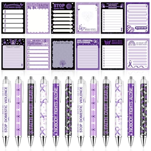 48 ドメスティックバイオレンス啓発月間用品 家庭内暴力を阻止する付箋とボールペン 紫色のリボン付き DVサバイバー サポートギフト 10月啓発月間ギフト