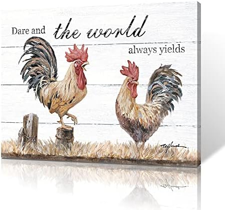 Rooster Pictures for Kitchen Framed: Rooster Prints for the Wall Rustic Farmhouse Wall Decor Inspirational Wall Art Farm Style Animal Poster on Canvas for Bathroom Home Decoration Easy to Hang 12x16in