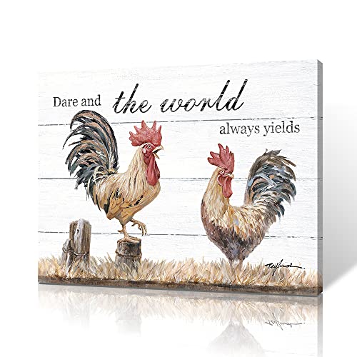 Rooster Pictures For Kitchen Framed: Rooster Prints For The Wall Rustic Farmhouse Wall Decor Inspirational Wall Art Farm Style Animal Poster On Canvas For Bathroom Home Decoration Easy To Hang 12X16In #TOP2