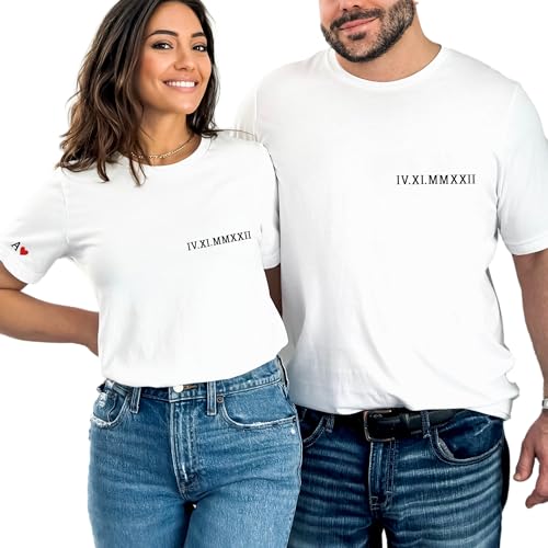 Custom Matching Couple Shirts with Date Initial and Heart Custom Roman Numeral Shirt Personalized Anniversary Shirt Matching T Shirt Wedding Gift Valentines Gift for Couples2