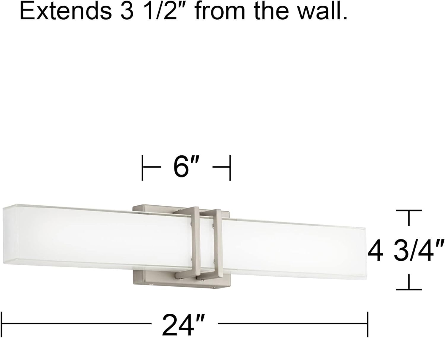 Possini Euro Design Exeter Modern Wall Mount Light LED Brushed Nickel Silver Metal 24" Wide Vanity Bar Fixture Rectangular Silk Screened Glass Shade Decor for Bathroom Over Mirror House Home