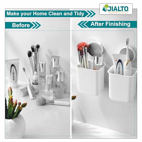 Image of JIALTO Wall Mounted Toothbrush Holder for Bathroom, Abs Plastic Toothbrush Stand & Toothpaste Holder, Self Adhesive Bathroom Organizer, Toothbrush Storage Rack, Pack of 3