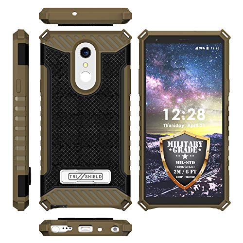 Military Grade Drop Test Certified [Shockproof] Rugged Dual Layered Case [Magnetic Kickstand] + [Tempered Glass] Full Body Cover Compatible with LG Stylo 4 Q710 - Black/Tan
