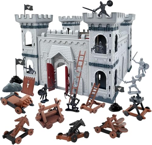 Mostop Medieval Castle Knight Toy Solid Army Figures Toy, DIY Assembled Castle Model Knight Game Soldier Building Kit with Castle, Cavalry and Arrow Tower Simulated Siege War of Attack