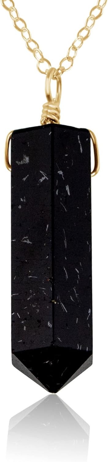 Luna Tide Black Tourmaline Large Crystal Point Necklace in 14k Gold Fill