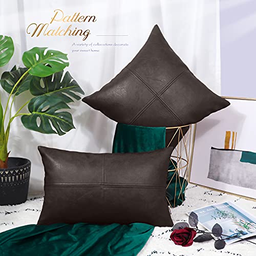 Brawarm Faux Leather Throw Pillow Covers 12 X 20 Inches, Coffee Leather Pillow Cover, Hand Stitched Leather Decorative Lumbar Pillow Cover For Couch Sofa Bed Living Room Home Garden #TOP2