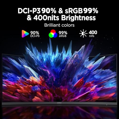 KOORUI 34 Inch Ultrawide Curved Gaming Monitor, WQHD 3440x1440 180Hz, 1000R 1ms(MPRT) HDR400, DCI-P3 90% AdaptiveSync, PIP/PBP HDMI/DP, Computer Monitor, 34E6UC by KOORUI - Image 3