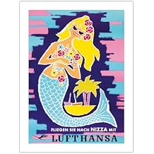 Lufthansa - Mermaid - Nice to fly with us - Vintage Airline Travel Poster c.1959 - Bamboo Fine Art 290gsm Paper Unframed 12x16in