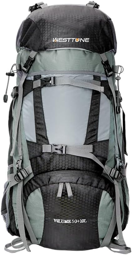 60L Explorer Internal Frame Backpack,Camping Backpacking Hiking Backpack for Men Women with Rain Cover (Cyan)