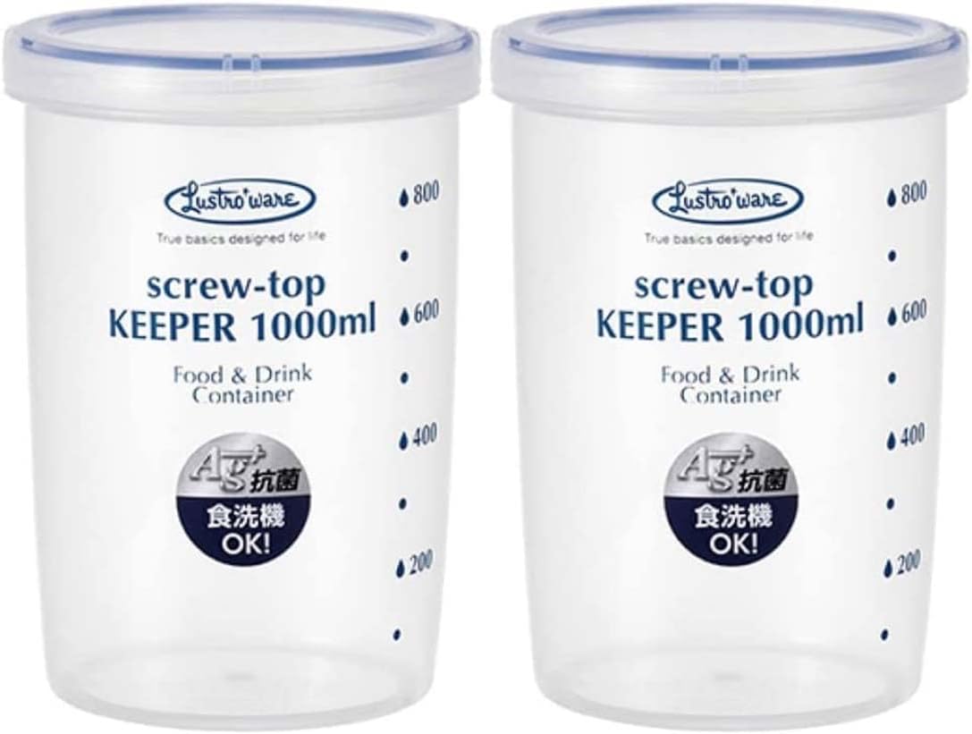 Okabe 【Amazon.co.jp Exclusive】 Iwasaki Kogyo Antibacterial Food Storage Container Quick Open Screw Top Keeper Deep Type 1000 2-Piece Set Dishwasher Safe B-2275KN