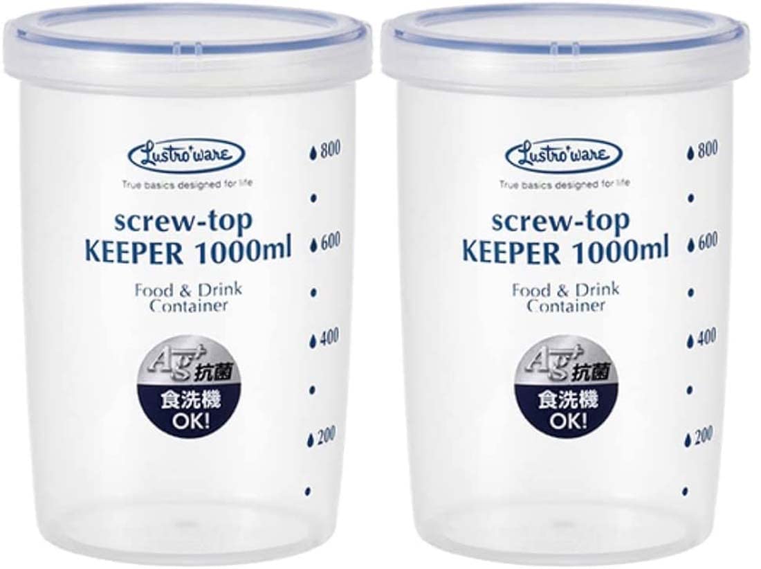 Okabe B-2275KN Iwasaki Industry Antibacterial Food Storage Container, Quick Open, Screw, Top Keeper, Deep Type, 1000, Set of 2, Dishwasher Safe