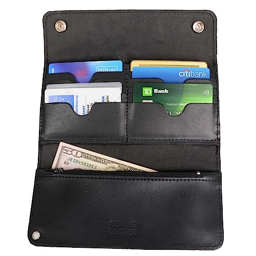 Image of Milwaukee Leather MLW7889 Men's 7.5 inch Black Premium Leather Soft Biker Wallet - Bi-Fold Anti-Theft Stainless Steel Chain