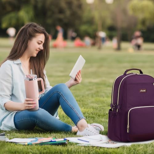 Image of LOVEVOOK Laptop Backpack for Women with Pouch Pocket for Large Capacity Cup,17 Inch Laptop Computer Bag Travel Backpack Purse,Waterproof Work Business Backpack College Teacher Bags,Dark Purple