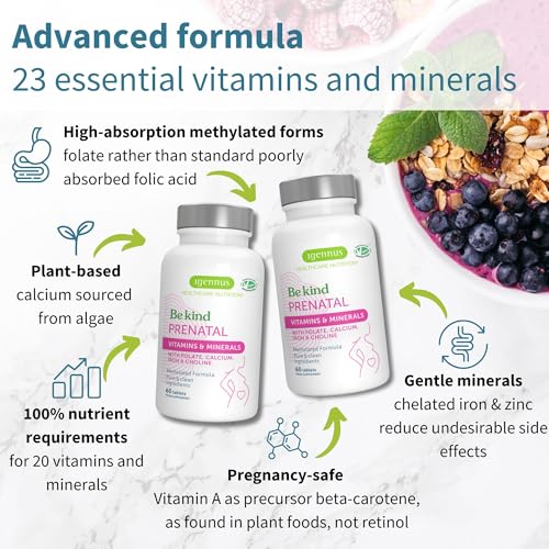 Igennus Advanced Prenatal Methylated Multivitamin, Folate for MTHFR, High Absorption, Clean Label, with Calcium, Choline, Magnesium & Gentle Iron, Complete Vegan Pregnancy Vitamins, 60 Tablets - Image 5