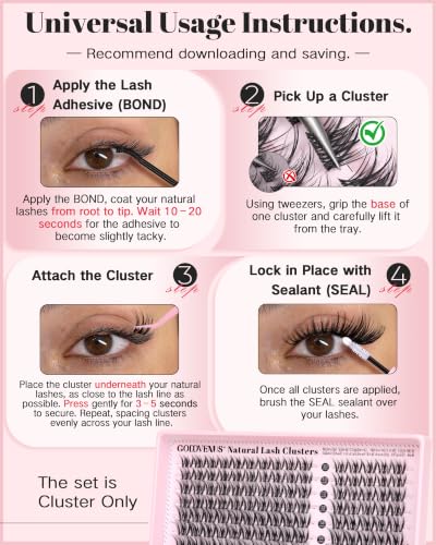 Image of Goddvenus Wispy Lash Clusters Russian D Curl Natural | Eyelash Clusters 10-16mm Individual Lashes, Clump-Free False Eyelashes for DIY Lash Extensions, Old-Money Elegance Look