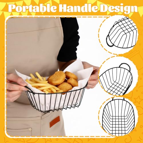 Teecyhooo 24 Pack Metal Wire Fast Food Baskets with 100 Food Blotting Sheets 7.3 x 4.6 x 3.4 Inch Oval Serving Baskets for Fries, Chicken, Sandwiches, Bread, and Snacks(Black and White) by Teecyhooo - Image 2