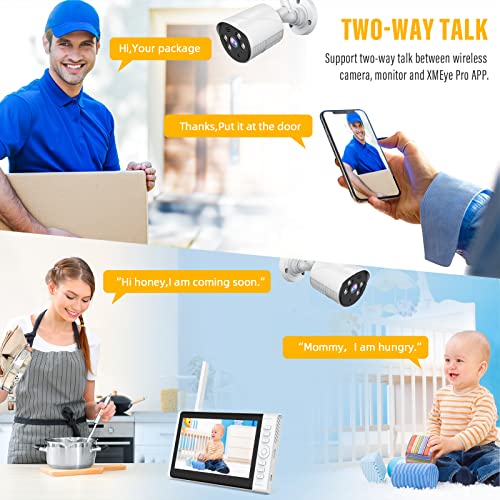 Camcamp Security Camera System Wireless Outdoor with 7\" Portable Monitor, 4Ch Rechargeable NVR with 2Pcs 2MP Home Security Cameras & 32GB SD Card, No WiFi Need, 2 Way Audio, IP66, APP Remote Access