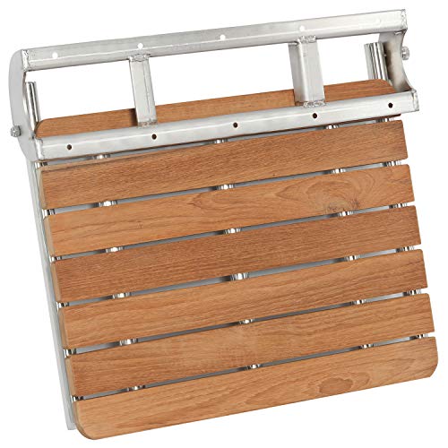 Homend 22.6\" x 18.5\" Wall Mounted Teak Wooden Stainless Steel Folding Shower Bath Seat Bench Bathroom Stool
