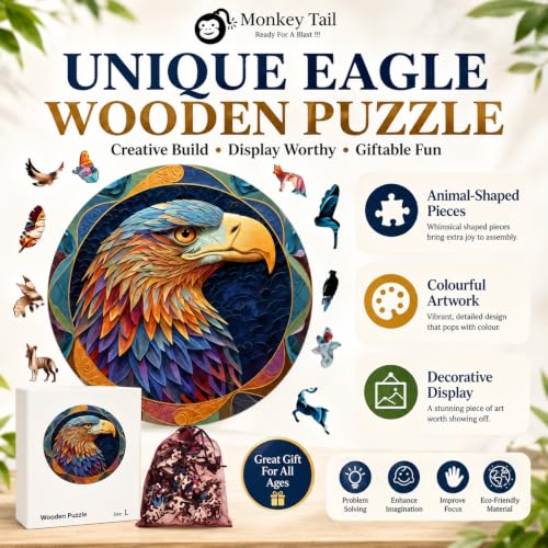 Image of MONKEYTAIL Large Wooden Jigsaw Puzzle for Adults & Teens, VEAG | Laser-Cut Pieces, 3D Puzzle Box as Birthday Gift for Boys & Girls - Brain Teaser, Home Decor & Family Game