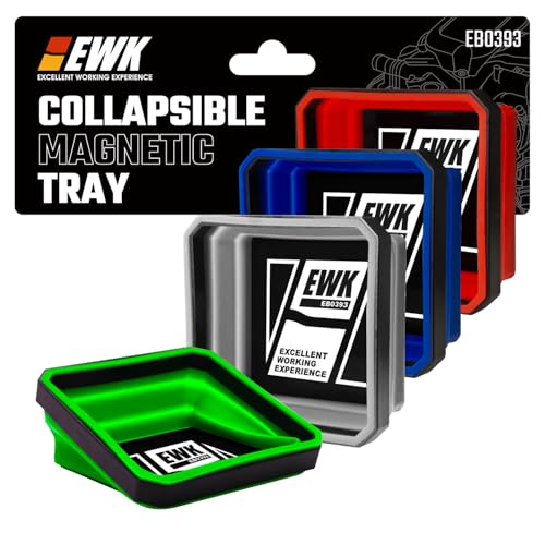 EWK 4-Piece Collapsible Magnetic Parts Tray Set, Silicone Magnetic Bowls for Screws, Bolts, Lug Nuts, Nuts, Washers, and Small Tools for Garage, Automotive, and DIY Work