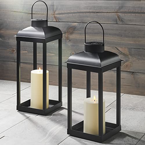 Outdoor Candle Lantern, Solar Powered - 15 Inch Tall, Black Metal, Open Frame (No Glass), Dusk To Dawn Timer, Decorative Large Led Lantern Lights For Front Porch, Garden Or Patio Decor #TOP2