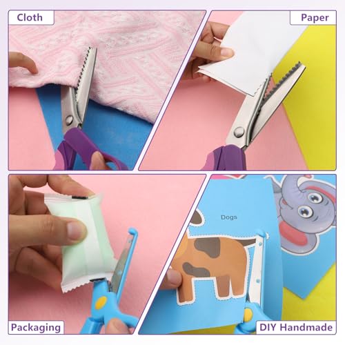 Miniatura 7 de Juego De Tijeras De Coser Con Borde Decorativo - Tijeras Para Decorar Tela Moradas, Tijeras De Costura Profesionales Con 8 Clips De Costura, Tijeras De Zigzag Para Sastrería Con Cinta Métrica