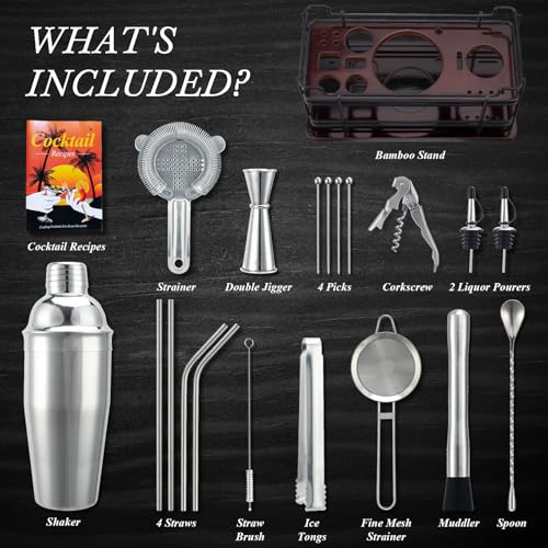 Miniatura 2 de Coctelera Kit Completo De 20 Piezas Con Soporte, Cocktail Shaker En Acero Inoxidable De 750 Ml, Coctelera Profesional Para Bar En Casa, Cocktail Kit Perfecto Para Regalo Plata