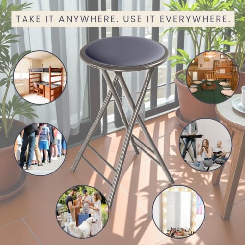 Image of Lavish Home Folding Stool with Padded Backless Seat Set of 4, Gray, 24 inch | Counter Height Bar Stools with 225lb Capacity, Portable Indoor & Outdoor, Extra Seat for Kitchen, Rec Room or Camping
