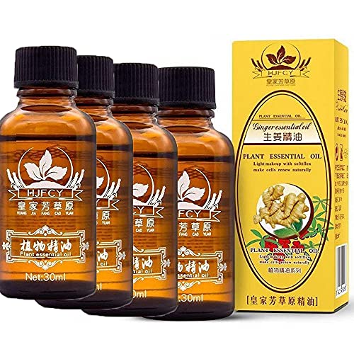 4 Pack Lymphatic Drainage Ginger Essential Oils, Vamotto 100% Pure Natural Essential Oils for Massage, Body Massage Oil Promote Blood Circulation, Relieve Muscle Soreness, Lymphatic (4)