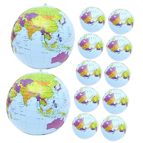 KICHOUSE 12Pcs Inflatable Beach Balls with World Map Design Before Inflation for Pool Ocean and Summer Parties Fun Adults
