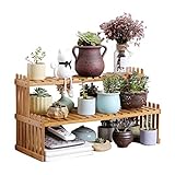 ☘️【Hochwertige Materialien】-- Das Pflanzenregal hat 2 Ablageflächen. Der natürlichem und umweltfreundlichem Bambus wurde wetterfest imprägniert, schöne Texturen, moderate Festigkeit, resistent gegen Insekten und Fäule, stabil, langlebig.