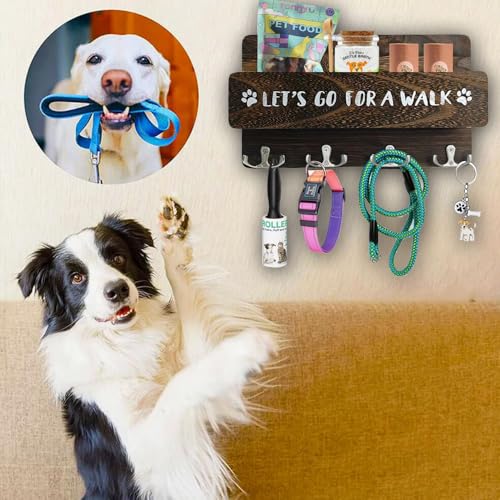 Niciksty Hundegarderobe mit Ablage, Hundeleinenhalter Wand für Ordnen von Leinen und Zubehör, Wandhaken für Hundeleine, Hölzerne Hundeleinen Halterung für Flur, Eingangsbereich, Braun