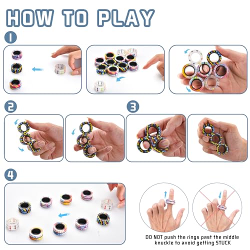Image of 12Pcs Magnetic Adults Fidget Toys Rings,Stocking Stuffers for Kids 8-12,Fidget Spinner Rings for Anxiety Relief Therapy ,Party Favors Gifts for Teen Boy and Girl