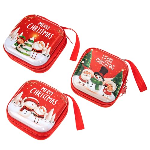 Image of NOLITOY Christmas Mini Wallet Data Cable and Earphone Storage Pouches, 3Pcs Metal Xmas Pendant Bags for Leisure Walks and Holiday Decoration, 7.5X7.5Cm
